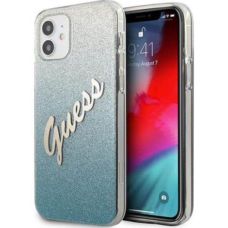 Coque rigide bleue à paillettes dégradées Guess GUHCP12SPCUGLSBL pour iPhone 12 mini 5,4 (1/4)