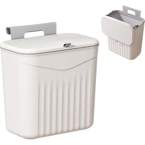 Poubelle de Cuisine Suspendue,Pliable Poubelle Murale 8,5L Étanche avec Couvercle,Poubelle Murale Pliable,Petite Poubelle Suspension Cuisine pour Camping Car,Salle De Bain,Chambre,Bureau(Blanc) (1/5)
