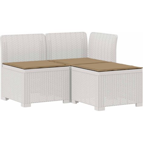 Divano da giardino 3 posti con cuscini in look rattan PP Bianco vidaXL (1/5)