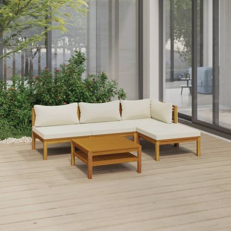 Salon de jardin 5 pcs,Mobilier de terrasse,Table et Chaise pour Relax avec coussin crème Bois d'acacia solide -YZ842990 (1/5)
