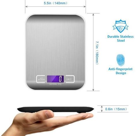 Balance de Cuisine Electronique, Balance de Précision 5kg/11lb, Petite Balance Alimentaire avec Fonction Tare écran LCD (1/4)