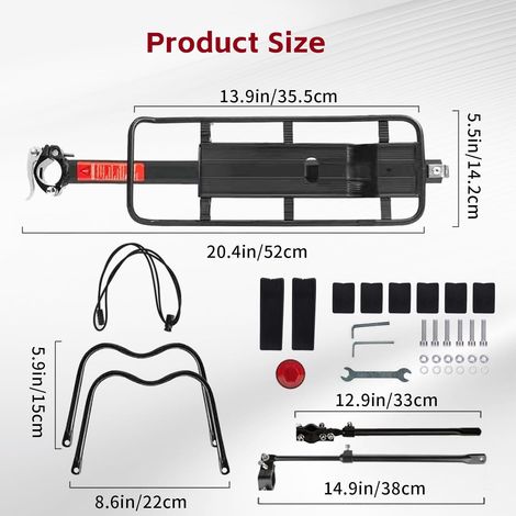 Vélo Porte-Bagage, Universel Réglable Transporteur Porte-Bagages Arrière de Vélo, Installation Rapide avec Réflecteur, Alliage d'Aluminium Vélo Racks, Charge Maximale 100 kg (1/5)