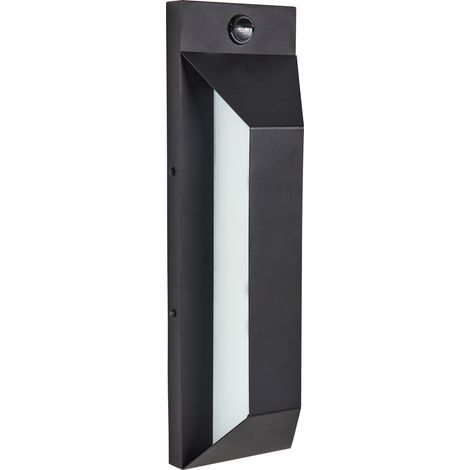 Lámpara de pared moderna LED para exterior aplique de metal hierro vidrio con sensor de movimiento negro mate Sajur