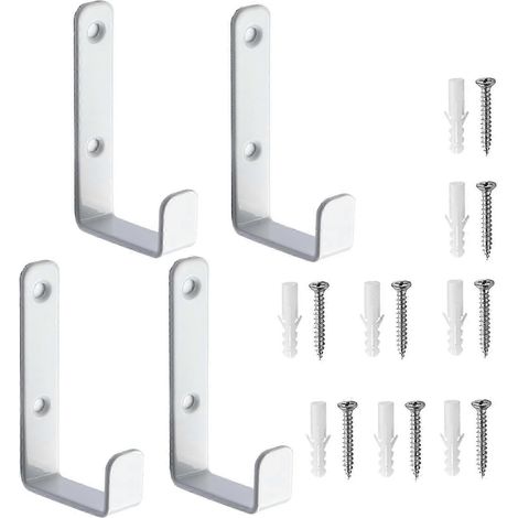 4 crochets muraux trapézoïdaux blancs robustes en forme de L, compatibles avec le rangement d'outils et de vélos dans un garage. (1/5)