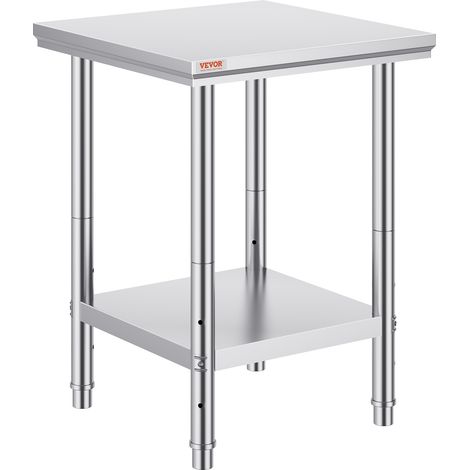 VEVOR Mesa de Preparación de Comida de Acero Inoxidable 60 x 60 x 80cm Tabla de Cocina Profesional Capacidad de Carga 750kg Tabla de Trabajo de Cocina de Catering Ajustable para Restaurante Escuela