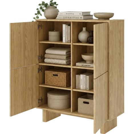 Credenza Hasareti, Madia 4 Ripiani, Apertura Battente, 4 Ante, 104x38x124h cm Marrone Rovere