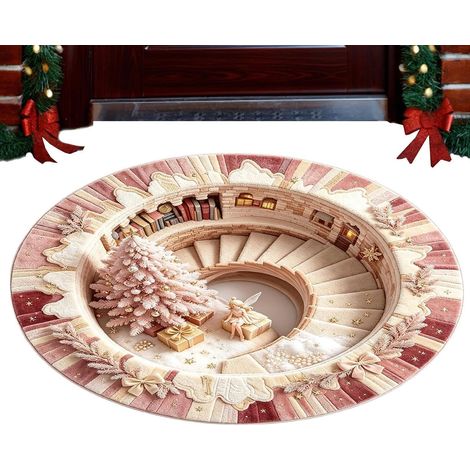 CCYKXA Runder Teppich mit Weihnachtsmotiv, 1 Meter, optische Täuschung, rutschfest, hübscher Teppich, dekorativer Bodenbelag für Zuhause, Landhaus, Eingangsbereich, Schlafzimmer (1/5)