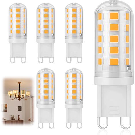 Ampoules LED G9 3W Équivalent 40W Halogène, Blanc Chaud 2700K, 410 Lumens, Angle 360°, Non-Dimmable, Base Céramique, Haute Luminosité,Économique, Idéales Pour Chambre, Salon, Cuisine, Lot de 6 (1/5)