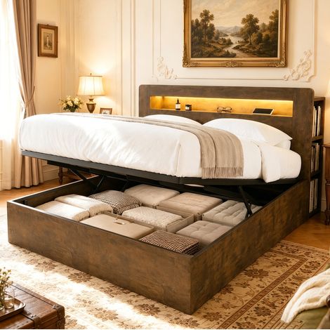 letto contenitore 180x200 idraulico LED prese OKMYHOME (1/5)