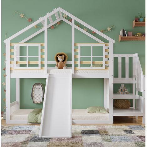 lit enfant superposé cabane toboggan 90x200 bois OKMYHOME (1/5)