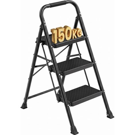 Escabeau en Acier, Marchepied Pliant à 3 Marches, Charge 150 kg (1/5)