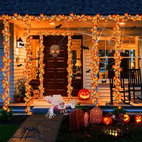 Guirlande Lumineuse Citrouilles Et Feuilles D'érable - LED À Piles - Décoration Automnale Et Halloween - 150 cm - Intérieur Extérieur (1/5)
