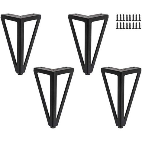 Lot de 4 pieds de meuble en métal, 15 cm, noir, pour tables TV, tables basses, meubles de rangement, canapés-lits, etc. (15 cm), (1/4)
