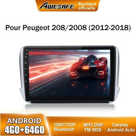 AWESAFE Autoradio Android 13 pour 208/2008 (4Go+64Go) 9'' Écran Carplay Android Auto GPS Bluetooth WiFi FM RDS SWC (1/5)