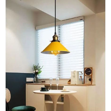 U-DO Suspension Ajustable Vintage,22CM Lustre Abat - Jour Cage en Fer Jaune Lampe de Plafonde Intérieur pour Salon Cuisine (1/4)
