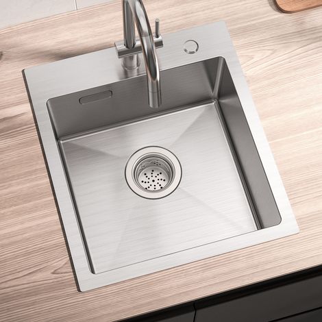 CECIPA MAX 40 x 45 cm Edelstahl Spüle – Einzelbecken Küchenspüle mit Ablaufgarnitur, Überlauf, Handgefertigte Aufsatzspüle, Gebürstet