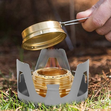 Fornello ad alcool, fornello da campeggio con bruciatore ad alcool per esterni con copertura, piano cottura portatile antivento, mini fornello ultraleggero per campeggio all'aperto (grigio) (1/4)