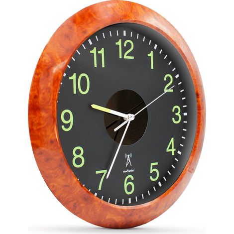 Horloge Solaire FISHTEC Bois Radio-Pilotée Chiffres Phosphorescents Ø30 cm (1/5)