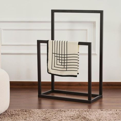 Porte-serviettes sur pied - 2 barres noires, style design SFAX (1/3)
