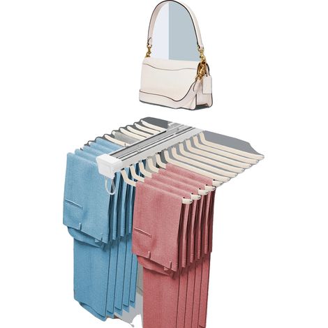 Appendiabiti per pantaloni, design a doppia fila, soluzione salvaspazio, colore beige. (1/2)