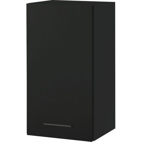 Meuble haut de cuisine Lovia noir Mat 1 porte L 40 cm - Porte avec poignée apparente Black (1/4)