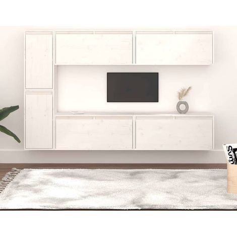 Meubles TV 6 pcs pour Salon - Armoire TV Blanc Bois massif de pin BV889086 - BonneVie (1/5)