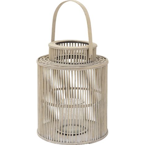 ECD Germany Bambus Laterne, Windlicht H: 48 cm Holzfarbe, Gartenlaterne mit Henkel & Glaseinsatz, Boho Bambuslaterne, Kerzenhalter Flechtoptik, Innen/Außen, Deko Laterne für Terrasse Balkon Wohnzimmer
