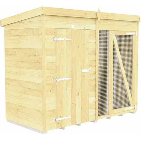 8ft X 4ft Dog Kennel and Run Full Height - Wood - L118 x W243 x H201 cm