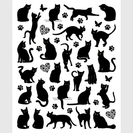 Sticker - Chats noirs et papillons - 14x20 cm