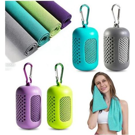 Lot de 4 serviettes rafraîchissantes microfibre 30x90 cm – Séchage rapide – Refroidissement instantané – Étui silicone portable – Barbaydos (1/5)