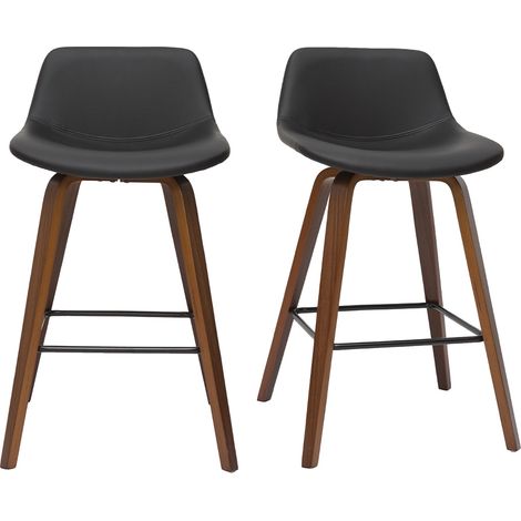 Barhocker skandinavisches Design schwarz und Holz H65 cm (2er-Set) NONIE