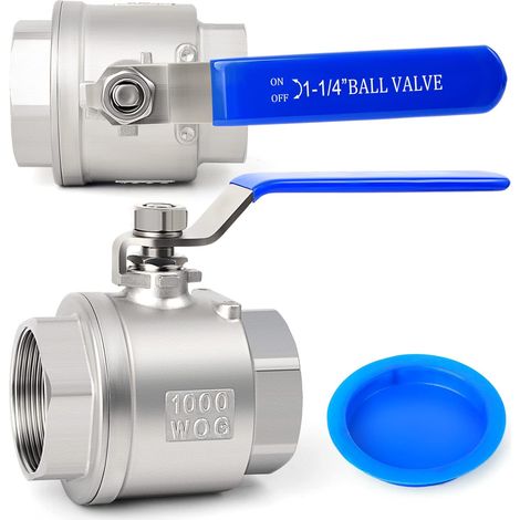 Kugelhahn mit Innengewinde (BSP 1-1/4"), Edelstahl 304, blauer Griff, Industrierohrleitung (1/5)