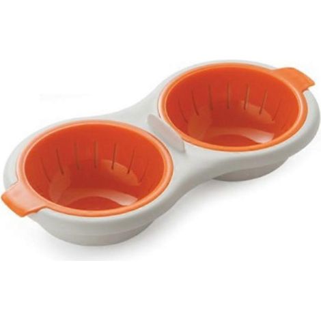 Cuiseur à œufs double pour micro-ondes, bol à œufs vapeur, grande capacité (2 tasses), ustensiles de cuisine (orange) (1/5)
