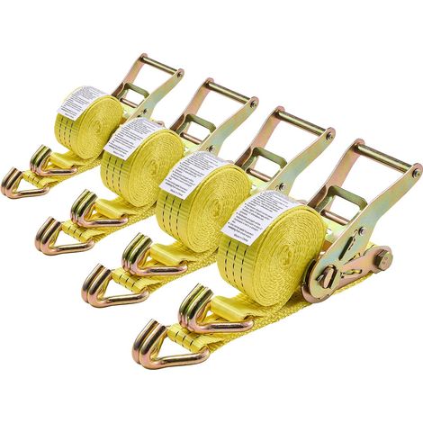 Sangle à Cliquet 3,8 cm x 3 m Sangle d'Arrimage Lot de 4 Sangles de Chargement Fixation pour Déménagement Remorques Motos Kayaks Toit Voiture, avec Crochet Double J Résistance à Rupture 3000 kg (1/5)