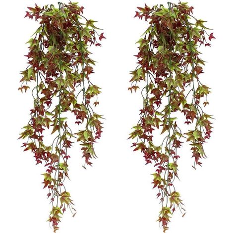 2 pièces de plante de rotin de patate douce simulée, vigne de feuille d'érable rouge, tenture murale en rotin, fausse fleur, plante araignée, décoration murale à suspendre (1/4)