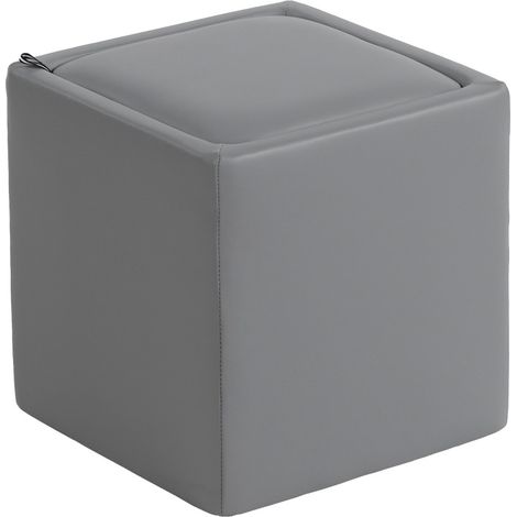Pouf coffre carré avec rangement 40 x 40 x 40 cm en simili cuir gris (1/5)