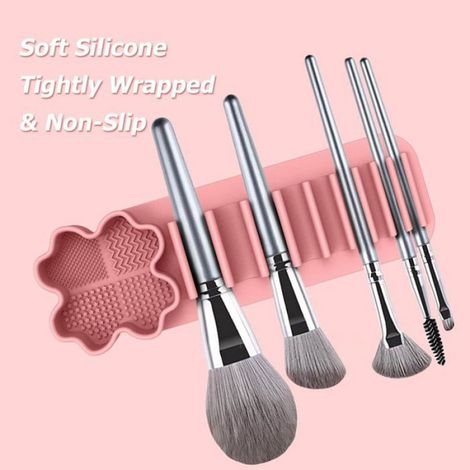Organisateur Pinceaux - Tapis Nettoyage Silicone - Murale Sans Perçage - 21,7 x 7,2 cm - Rose - 1 Pièce (1/5)