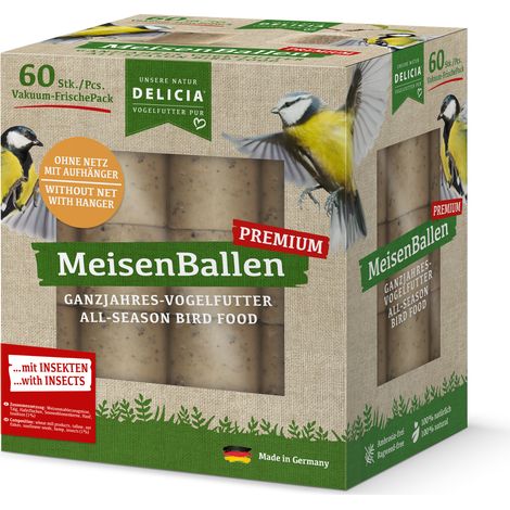 Delicia Meisenballen mit Insekten und Aufhänger, Meisenknödel ohne Netz 1 x 60Stk (1/5)