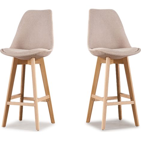 Designetsamaison – Lot de 2 tabourets de bar en tissu beige – Hauteur 107 cm – Design scandinave avec pieds en bois clair – Confort optimal (1/2)