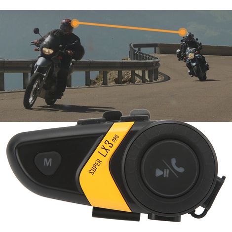 (Vidéo disponible) Casque de moto Bluetooth, Bluetooth 5.0, fonction intercom à deux personnes, talkie-walkie pour casque de 500 m, adapté à la conduite de moto (livré avec batterie intégrée), jaune. (1/5)
