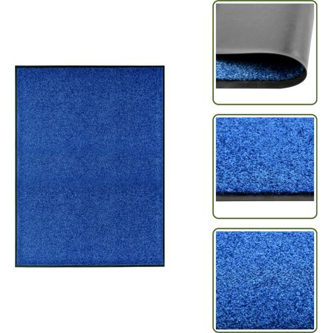 The Living Store Paillasson lavable Bleu 90x120 cm - Tapis d'entrée (1/5)