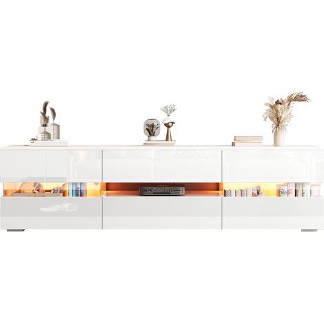 CHICFURN Mueble TV blanco lacado 160x39x45 cm LED, 2 puertas, 1 cajón, TV 70" (1/5)