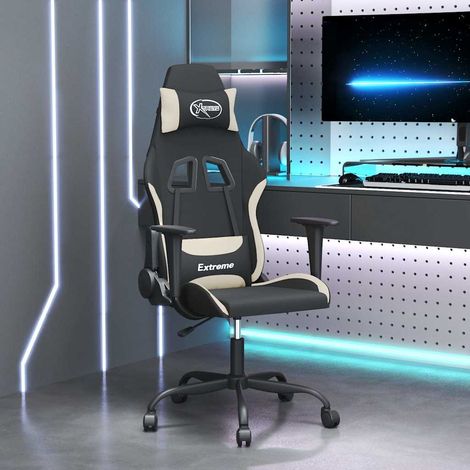 vidaXL Silla gaming de masaje tela crema y negro (1/5)
