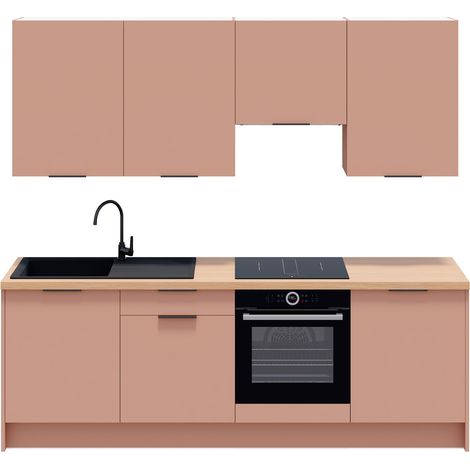 Ensemble de 8 meubles de cuisine - L. 245 cm - abricot - Luzia (1/5)