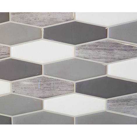 Carrelage adhésif 3D losange gris – Pose auto-adhésive rapide – Résistant à l'humidité – Facile à nettoyer pour murs et crédences – Access Deco