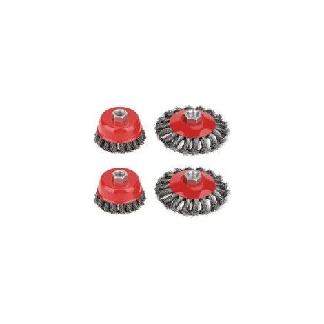 Ensemble de 4 brosses métalliques pour meuleuse – 2 brosses de 75 mm et 2 de 105 mm – Fil d'acier épais – Filetage M14 pour machines rotatives (1/5)