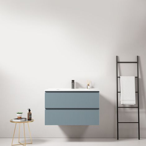 Mobile bagno sospeso cannettato 80 cm Blu Avio Lavabo in Ceramica Senza Specchio - Fiji Paint (1/4)