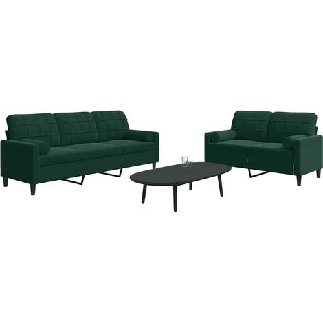 Juego de sofás con cojines 2 piezas terciopelo verde oscuro