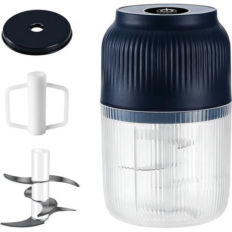 Mini hachoir à ail électrique rechargeable USB, sans fil avec 6 lames, robot culinaire compact pour oignon, gingembre, noix et aliments pour bébé, bleu (1/5)