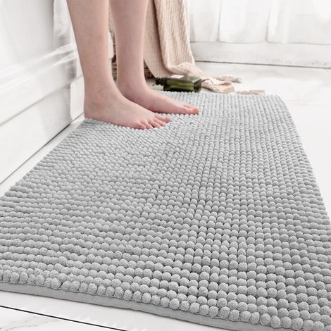 Tapis De Bain Anti-Dérapant - Microfibre Shag Épais - Pour Salle De Bain Douche Baignoire Lavabo - 40 x 60 cm - Gris (1/5)